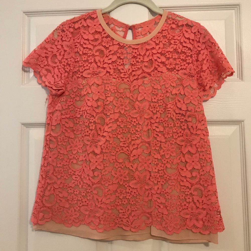 Pink corded lace short sleeve Nicole Miller top